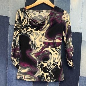 Rouged 3/4 Sleeve Scoop Neck Sweater Sz XS Marble  Abstract Design . Super Cute!